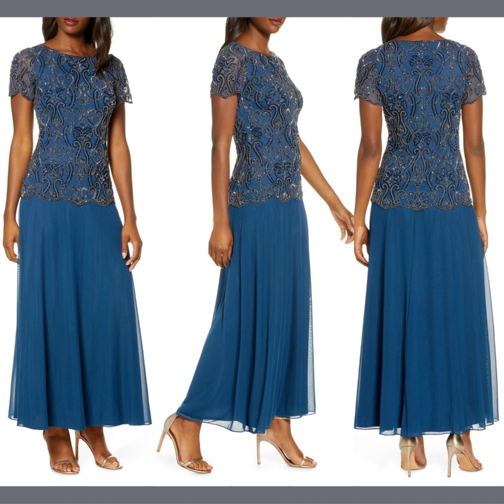 NEW Pisarro Nights Bead Embellished Mock‎ Gown 12